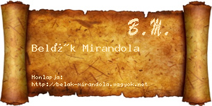Belák Mirandola névjegykártya